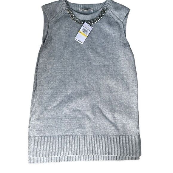 MICHAEL KORS Pearl Heather Sleeveless Sweater MK Gray Pullover Chain Detail Size - Picture 1 of 5